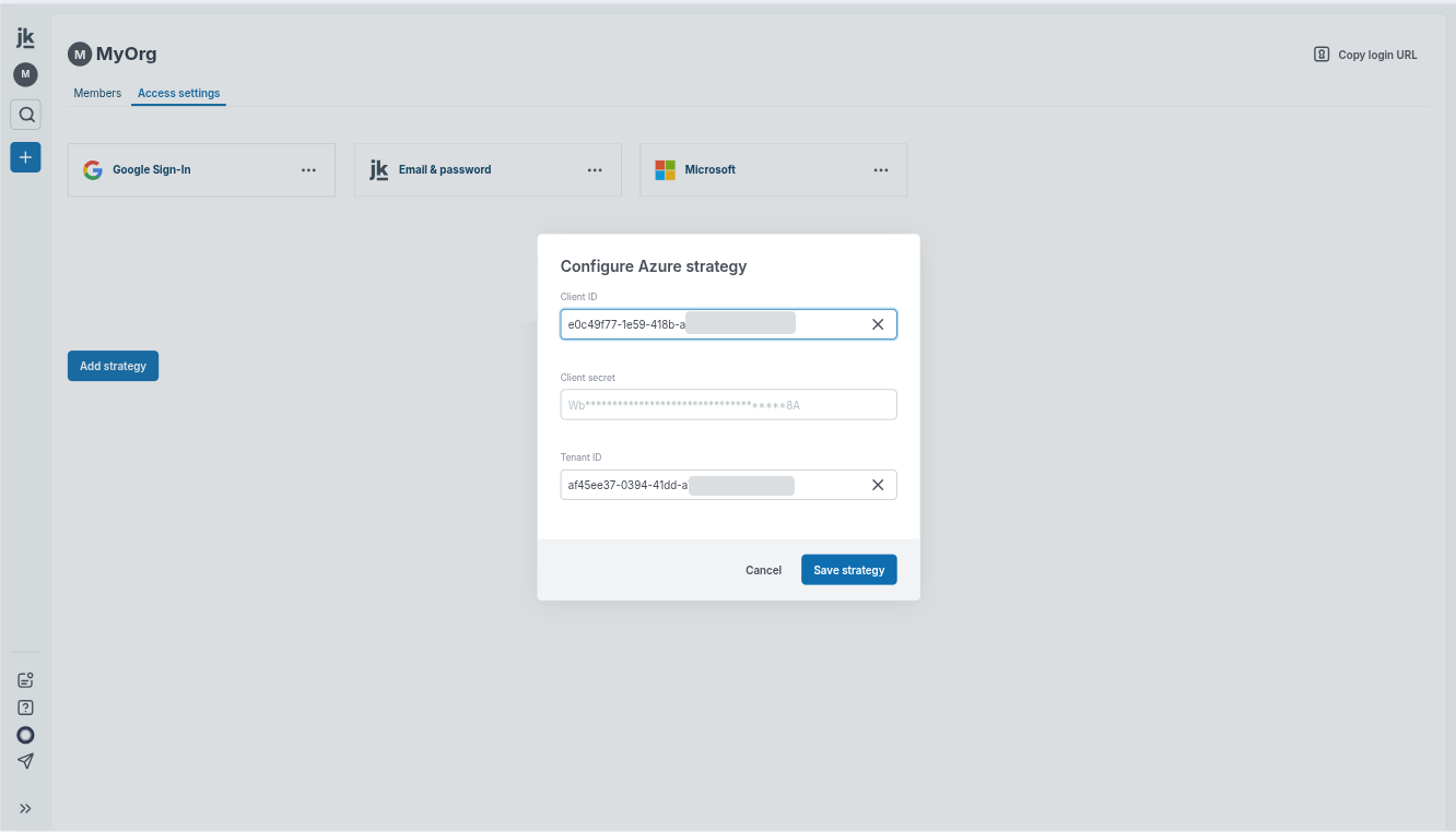 Enter your Microsoft Azure Directory credentials in Jinkō