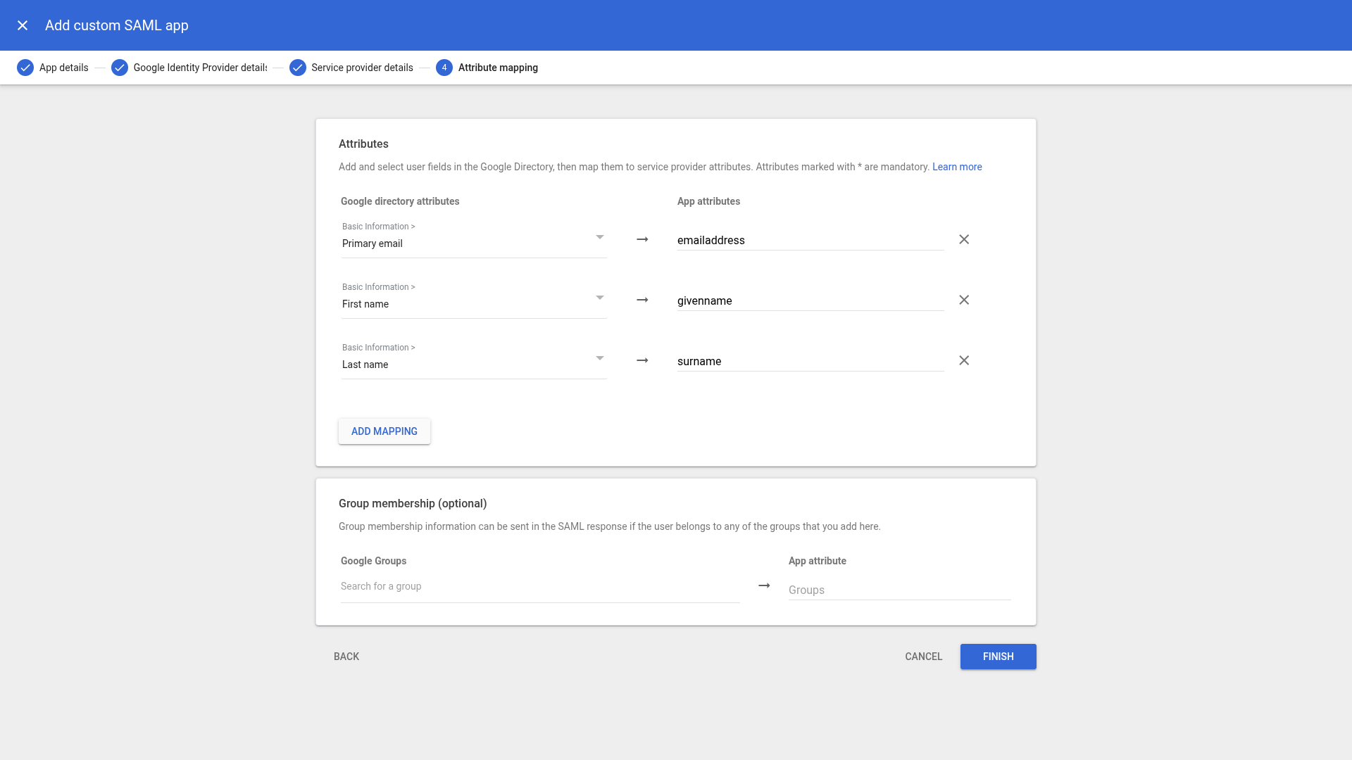 add ACS URL and Entity ID