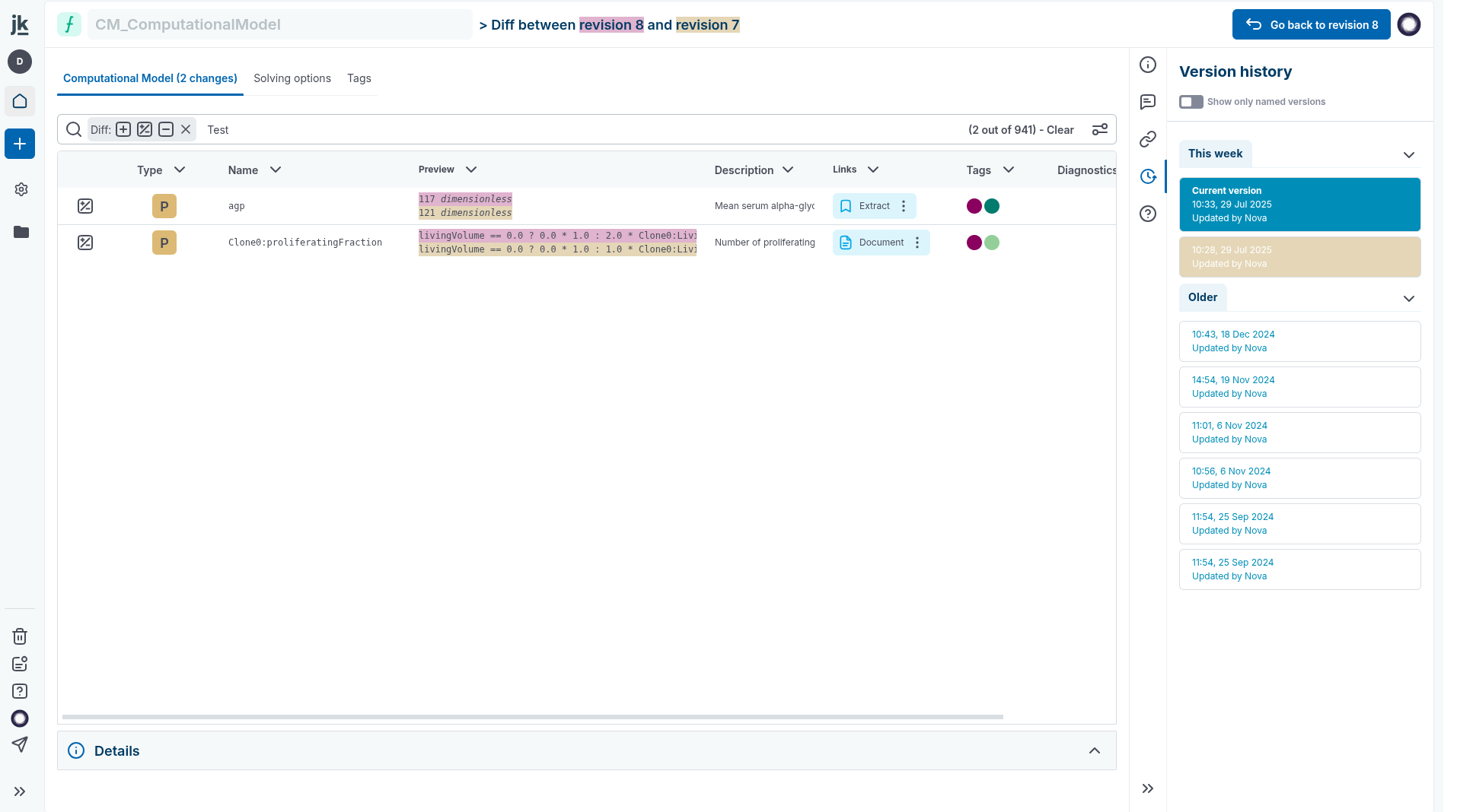 Versioning in the trial editor