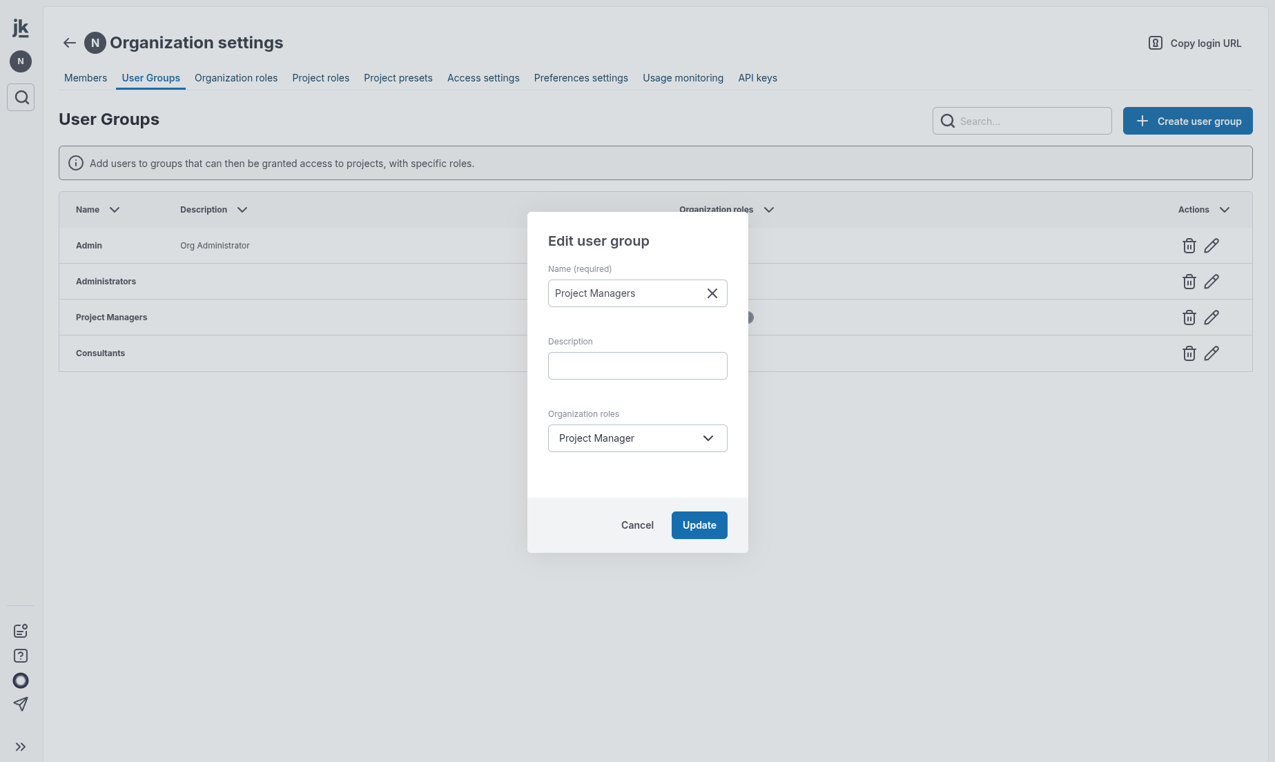Add one or multiple roles to user groups