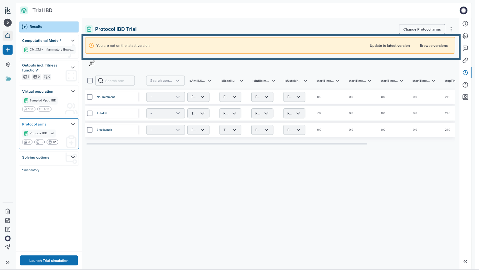 Items versioning in the trial editor