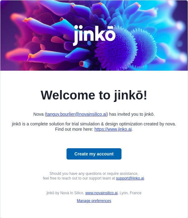 Welcome email for new Jinkō members